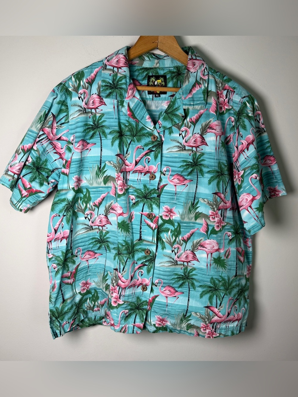 Vintage Benny’s Flamingo Hawaiian Shirt Aloha Camp Collar Cotton Made in Cali XL